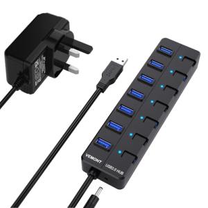 VEMONT 7-Port Powered USB Hub with Switches
