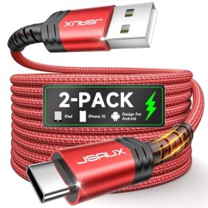 JSAUX 6.6FT USB-C Fast Charger Cable (2-Pack)