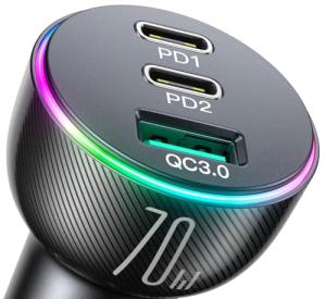 70W Dual PD USB-C Car Charger for Fast Charging