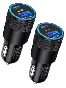 30W Dual Port USB-C Car Charger - 2 Pack