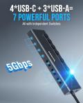 7-Port USB-C Hub with 5Gbps Data Transfer