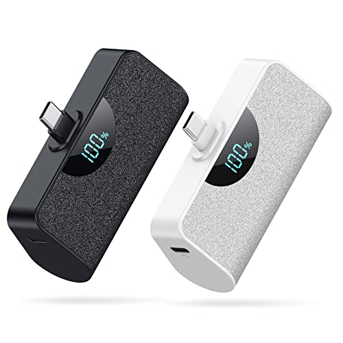 USB-C Mini Portable Charger: 2-Pack 5200mAh with LCD Display