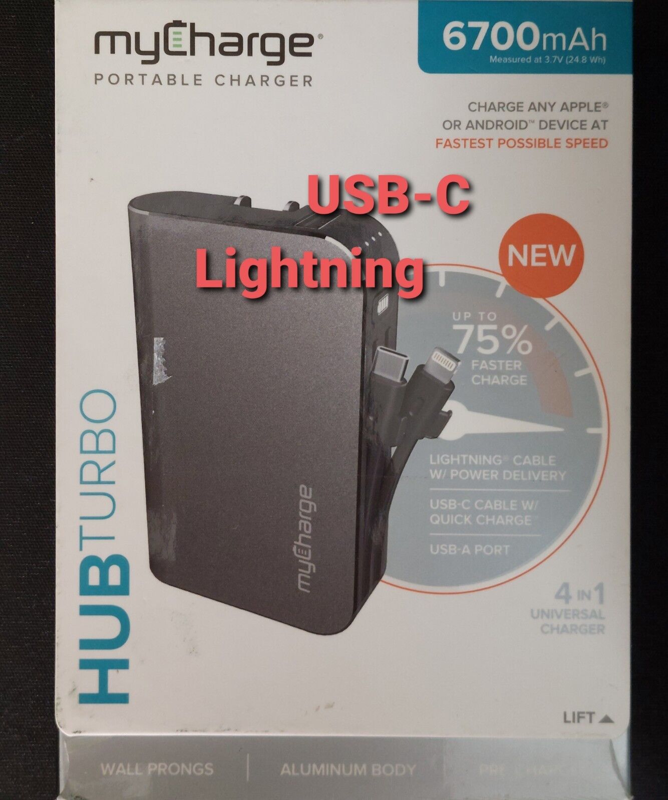myCharge HUB Turbo Portable Charger for iPhone & USB-C