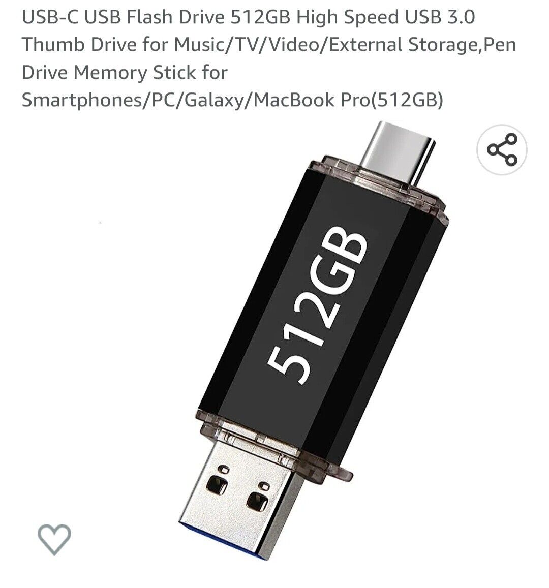 512GB USB-C High-Speed Flash Drive for Music & Video