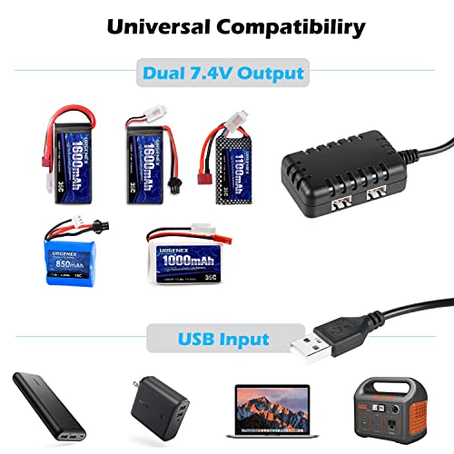 URGENEX 2S 7.4V USB Charger Cable for Drones