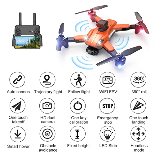 Dual Camera Drone for Kids/Adults, FPV Quadcopter, Orange