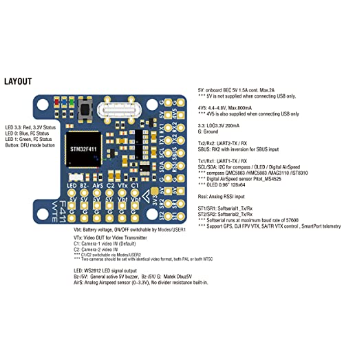 Matek Systems F411-WTE Flight Controller with OSD