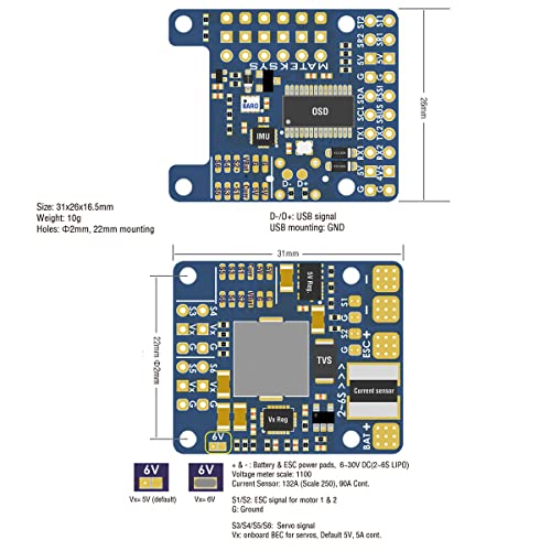 Matek Systems F411-WTE Flight Controller with OSD