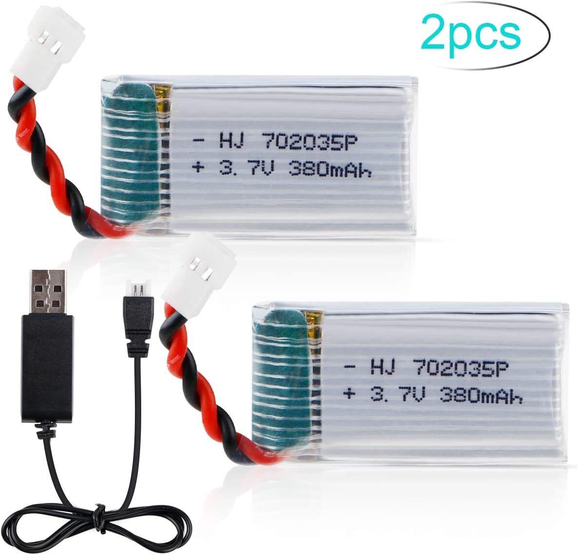 Double 380mAh Lipo Batteries with USB Charger