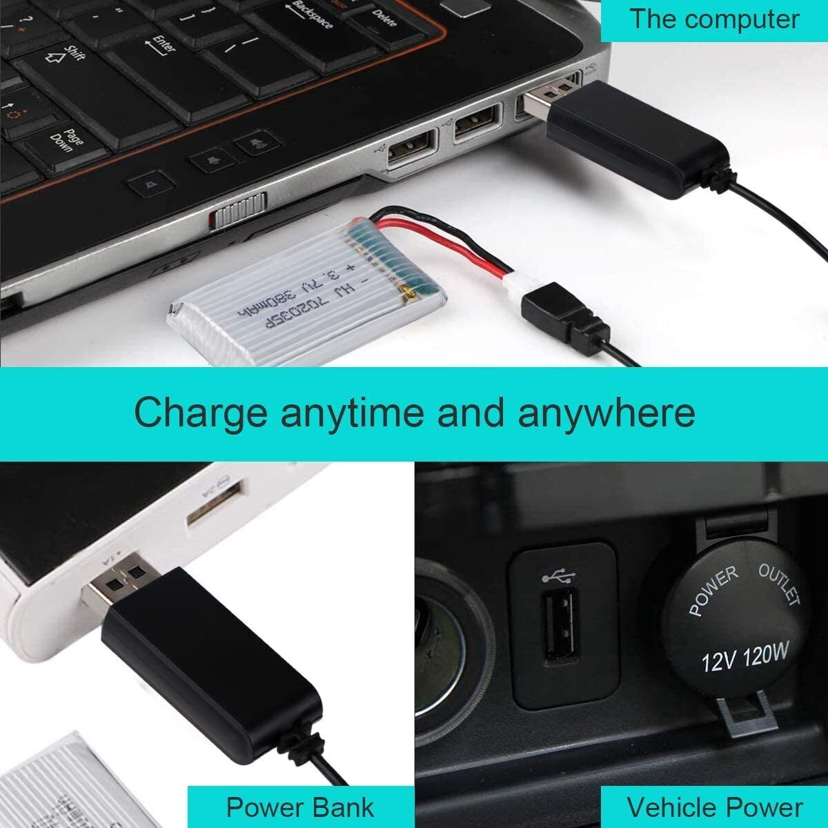 Double 380mAh Lipo Batteries with USB Charger