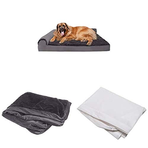 Orthopedic Plush Jumbo Gray Dog Bed Bundle