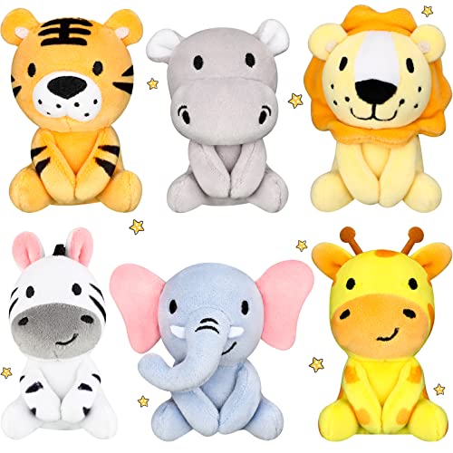 6 Mini Stuffed Jungle Animals Plush Toys Set
