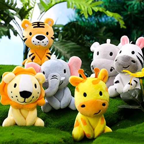 6 Mini Stuffed Jungle Animals Plush Toys Set