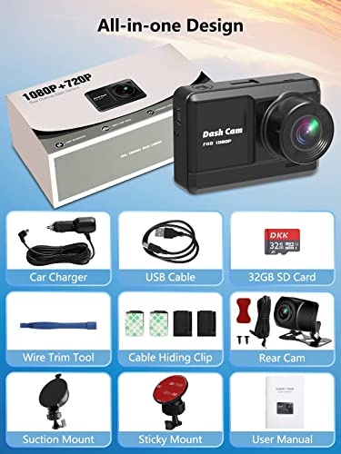 Dual Dash Cam Full HD 1080P with 32GB SD