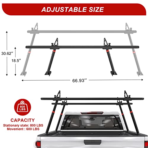 Aluminum Truck Bed Ladder Rack, Adjustable with 800lbs Capacity