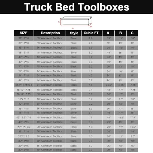39" Heavy Duty Aluminum Toolbox for Truck Bed Trailers