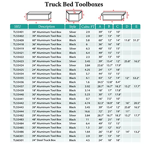 60" Heavy Duty Aluminum Truck Tool Box - Black