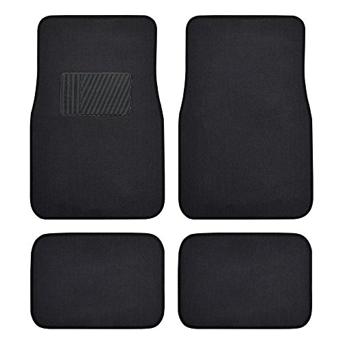 4PC Premium Carpet Car Floor Mats with Vinyl Heel Pad - Black