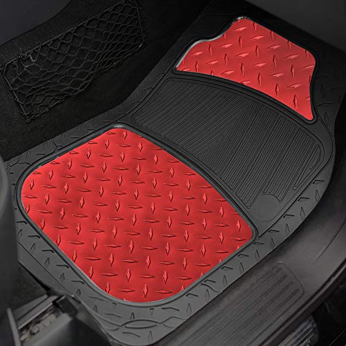 Red Heavy-Duty Metallic Rubber Floor Mats for Trucks