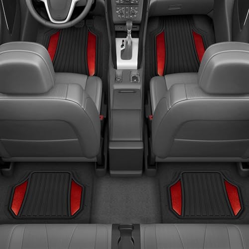 Red Chrome Car Floor Mats Set - All Weather Protection
