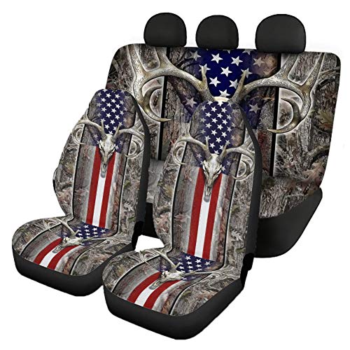 American Flag Deer Design Car Seat Covers Set