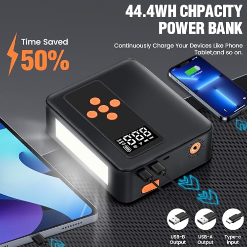Portable Jump Starter with Air Compressor, 8000A, 32000mAh