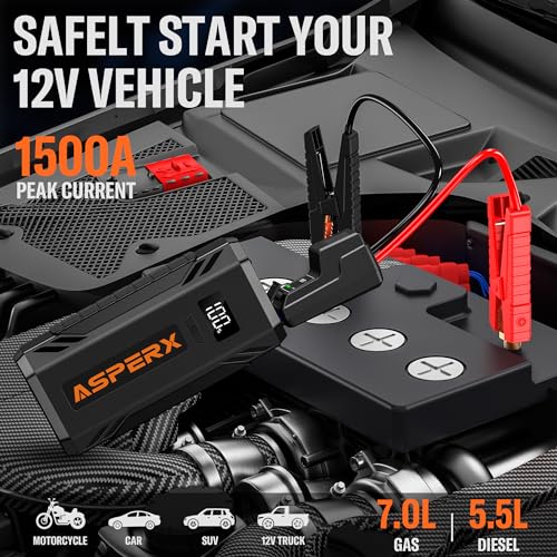 ASPERX 1500A Car Jump Starter, Portable Power Pack