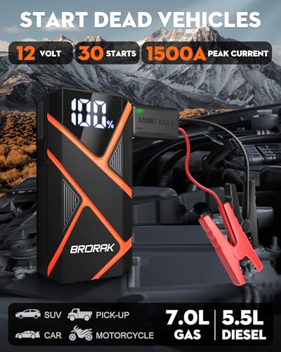 BRORAK Car Jump Starter Battery Pack, 1500A Truck Kit