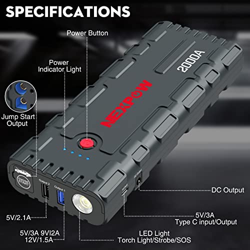 NEXPOW 2000A Car Jump Starter with USB Charge
