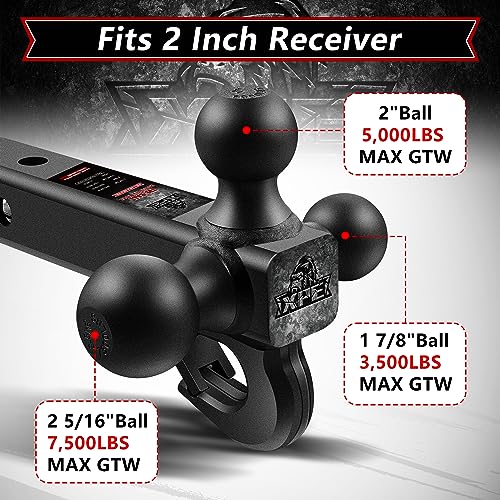 Trailer Hitch Tri Ball Mount with Self-Lock Latch