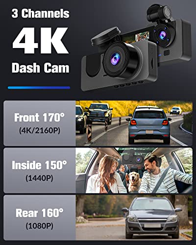 4K Front and Rear Car Dash Camera, Super Night Vision