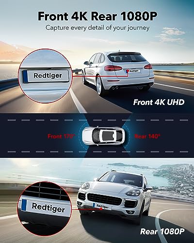 REDTIGER 4K Dual Dash Cam, Touch Screen 3.18