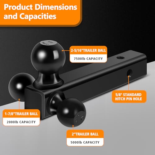 MaxxHaul Triple Ball Mount for Truck Hitch - Black