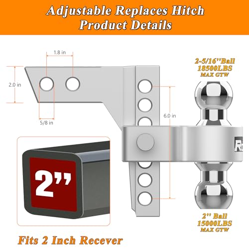 Adjustable Trailer Mount with Two Balls, Aluminum Hitch