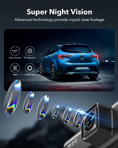 REDTIGER 4K Dual Dash Cam, Touch Screen 3.18