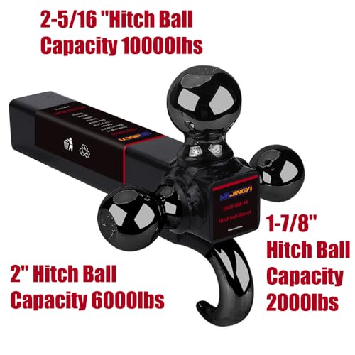NBJINGYI Trailer Hitch Tri Ball Mount with Hook