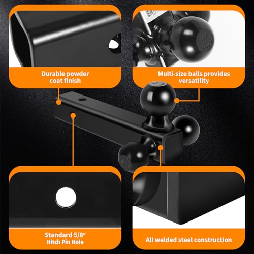 MaxxHaul Triple Ball Mount for Truck Hitch - Black
