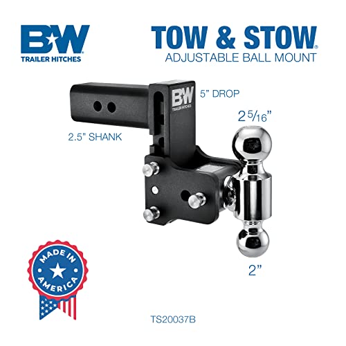 B&W Trailer Hitch Adjustable Tow & Stow Ball Mount