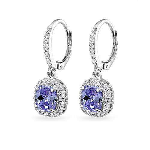 Sterling Silver Tanzanite Dangle Earrings with White Topaz