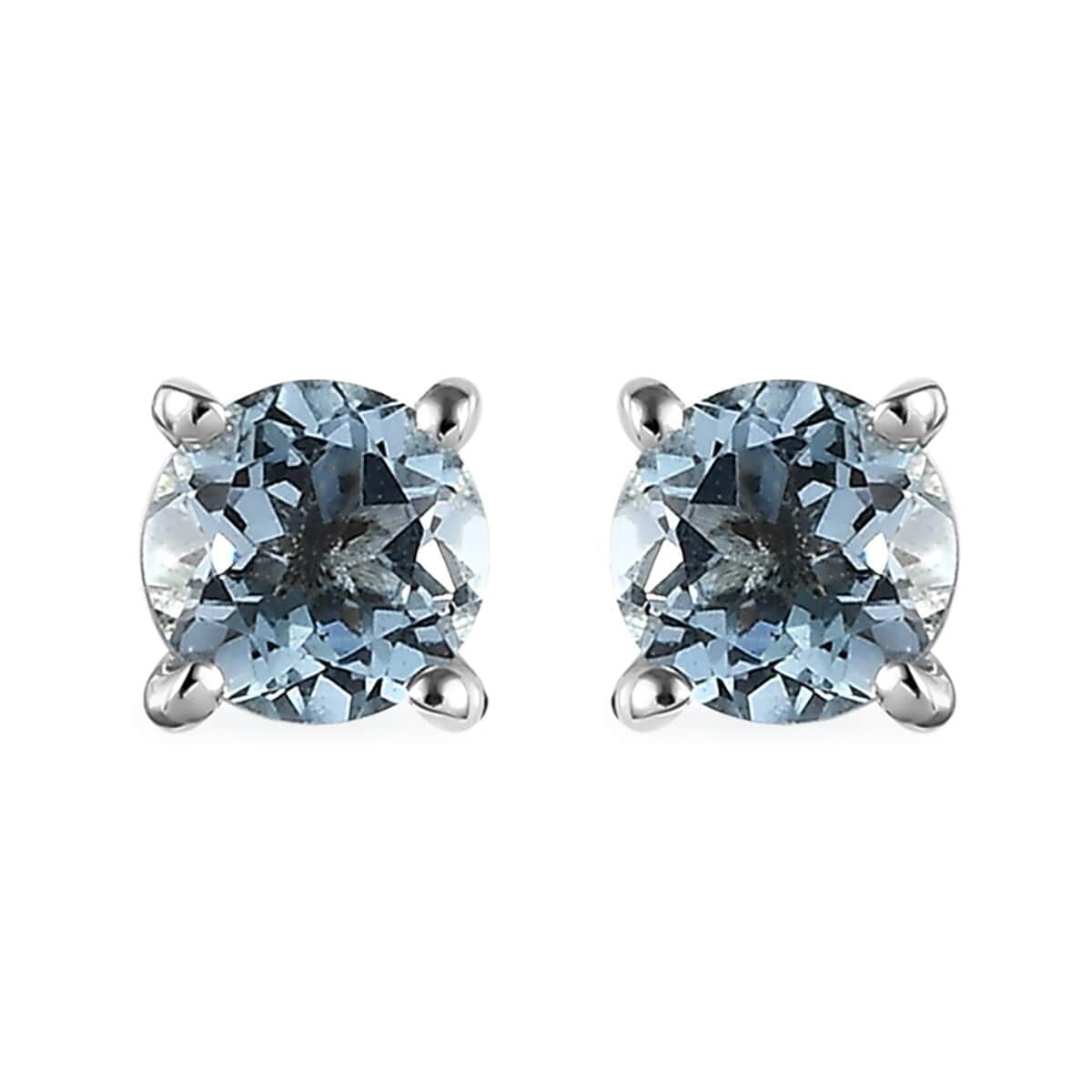 Blue Aquamarine Stud Earrings - Birthday Gift for Women