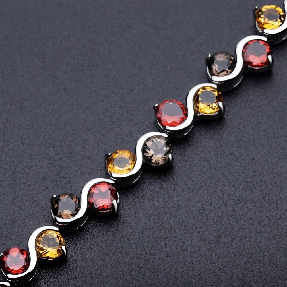 Garnet Citrine Smoky Quartz Sterling Silver Bracelets