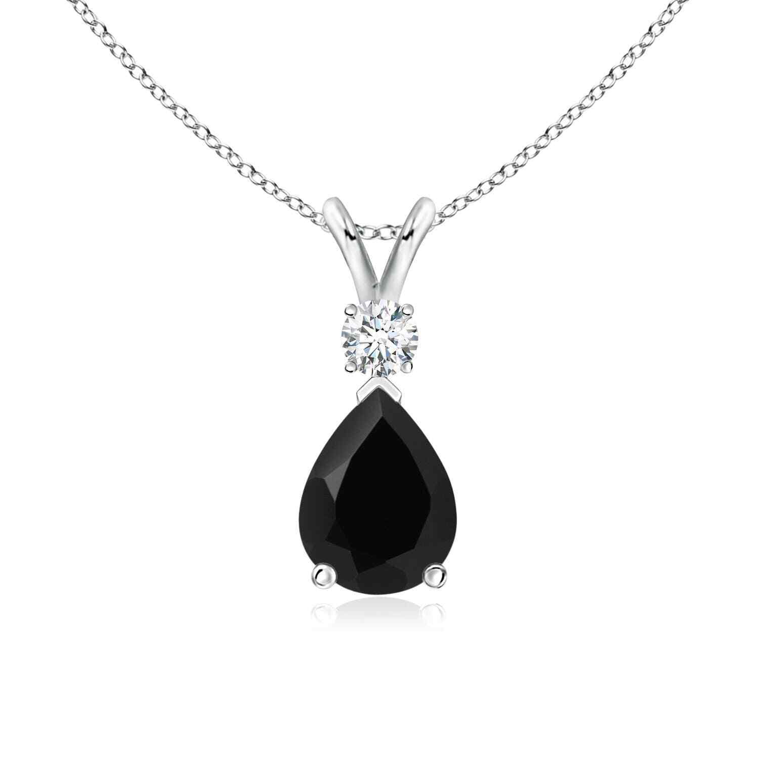 Silver Teardrop Pendant with Black Onyx and Diamond