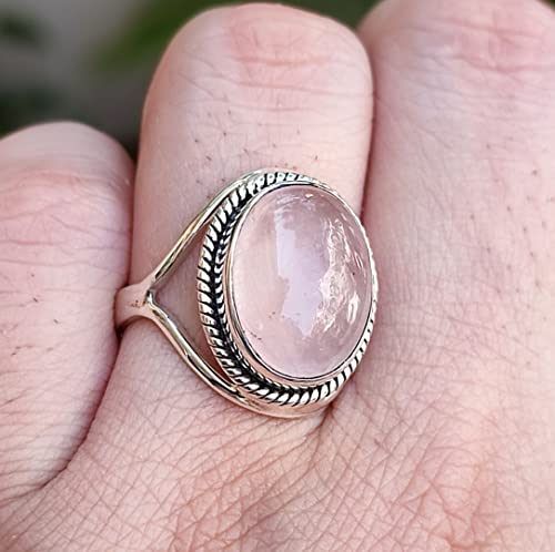 Handmade Rose Quartz Sterling Silver Women's Ring