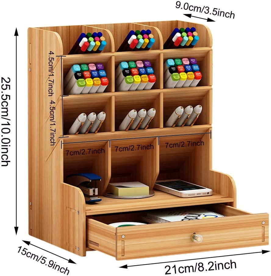 Wooden DIY Desk Organizer with Drawer
