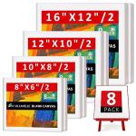 8 Pack of Cotton Stretched Canvases in Multiple Sizes