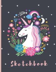 Cute Unicorn Kawaii Large Sketchbook with Blank Pages
