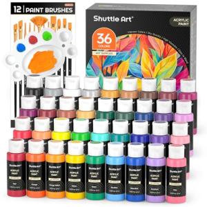 Shuttle Art 36-Color Acrylic Paint Set with Brushes