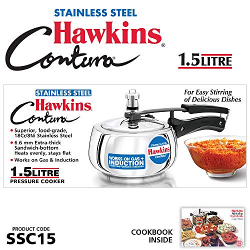 Hawkins Contura Stainless Steel Pressure Cooker, 1.5L