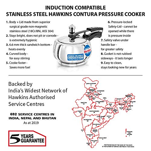 Hawkins Contura Stainless Steel Pressure Cooker, 1.5L