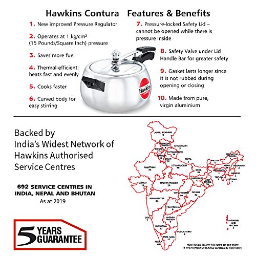 Hawkins HC50 Contura 5L Pressure Cooker (Small, Aluminum)